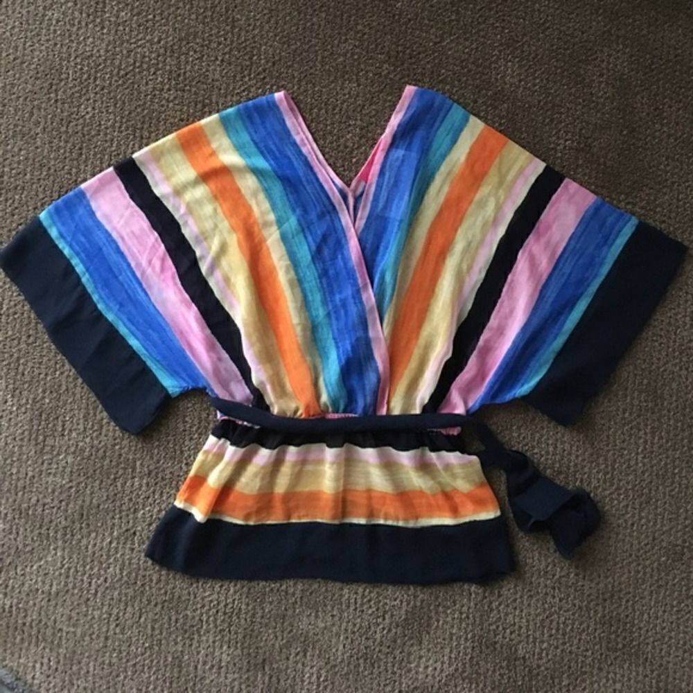 Pookie & Sebastian Multi-Colored Vertical Stripe Tie Blouse Size Small